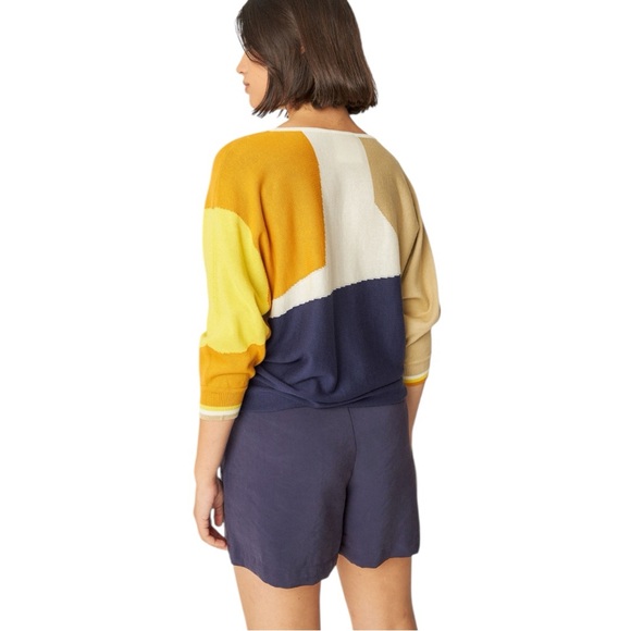 NWT SKFK Naike Multicolor Blue Cream Gold Batwing Cotton Sweater Medium Reg $109 - Picture 3 of 12